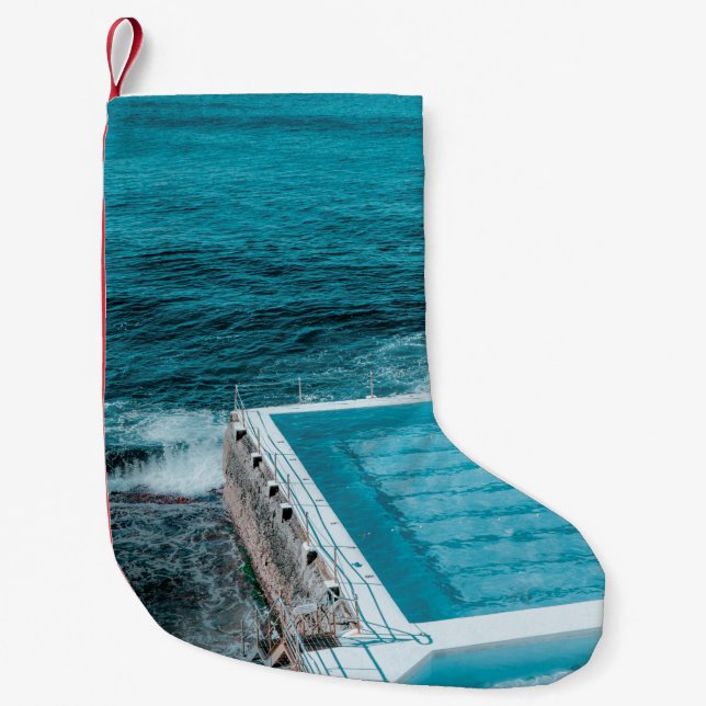 Pool near sea small christmas stocking (Front)