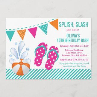 Pool or Beach Birthday Party Invitation Flip Flops