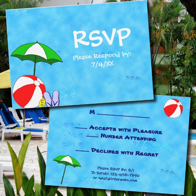 Pool or Beach Party 3.5x5 Editable RSVP Card (Creator Uploaded)