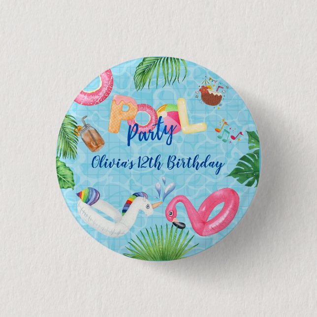 Pool Party  1 Inch Round Button (Front)