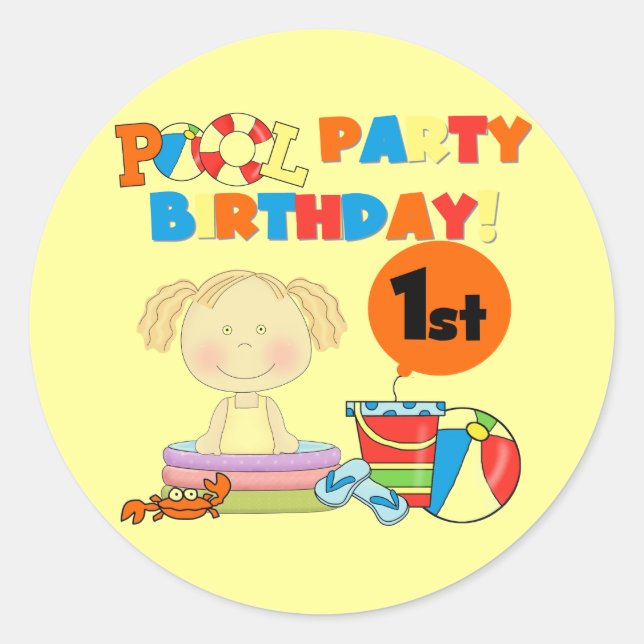 Pool Party 1st Birthday Sticker (Front)