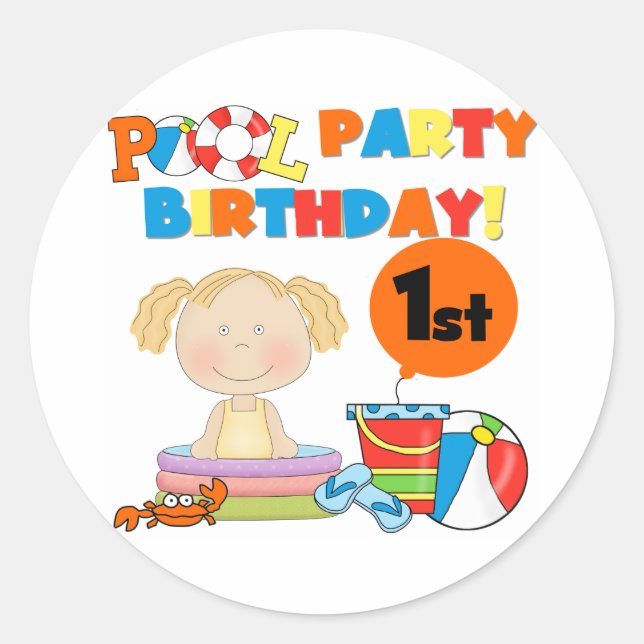 Pool Party 1st Birthday T-shirts and Gifts Classic Round Sticker (Front)