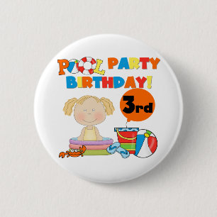 Pool Party 3rd Birthday T-shirts and Gifts 2 Inch Round Button
