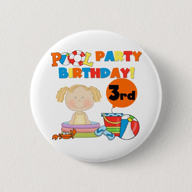 Pool Party 3rd Birthday T-shirts and Gifts 2 Inch Round Button (Front)