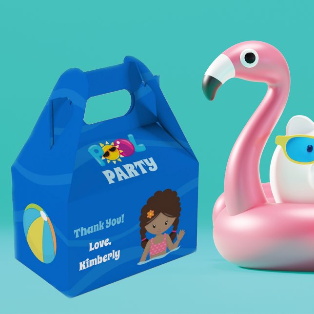 Pool Party African American Birthday Girl Custom Favor Box (Creator Uploaded)
