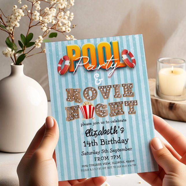 Pool Party and Movie Night  Invitation (Creator Uploaded)