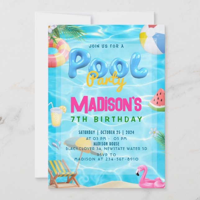 Pool Party Anniversaire de fête Invitation (Devant)