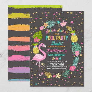 Pool Party Anniversaire Invitation Flamant rose tr