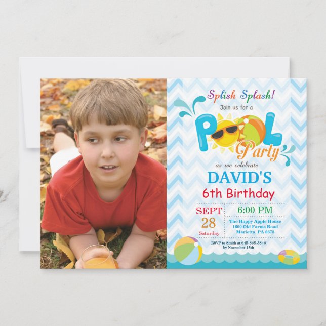 Pool Party Anniversaire Invitation Splish Splash B (Devant)