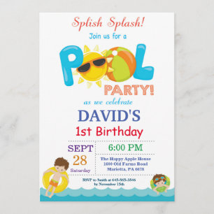 Pool Party Anniversaire Invitation Splish Splash B