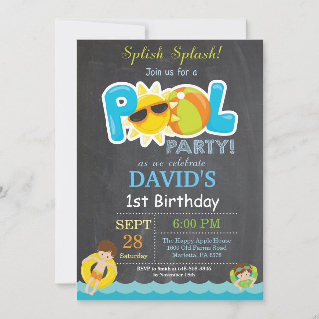 Pool Party Anniversaire Invitation Splish Splash B (Devant)