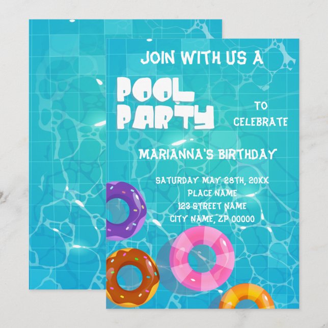 Pool Party Any Age Birthday Invitation (Front/Back)