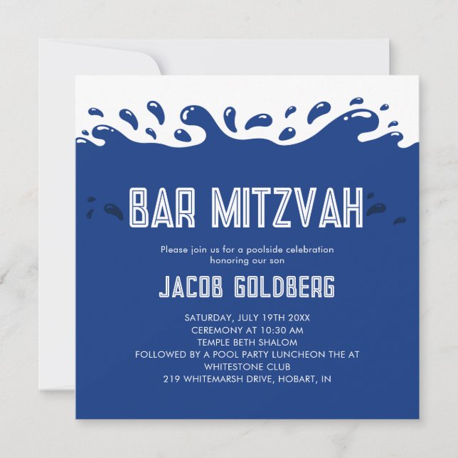 Pool Party Bar Mitzvah Invitation (Front)
