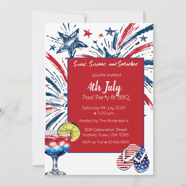 Pool Party BBQ 4 juillet Invitation (Devant)
