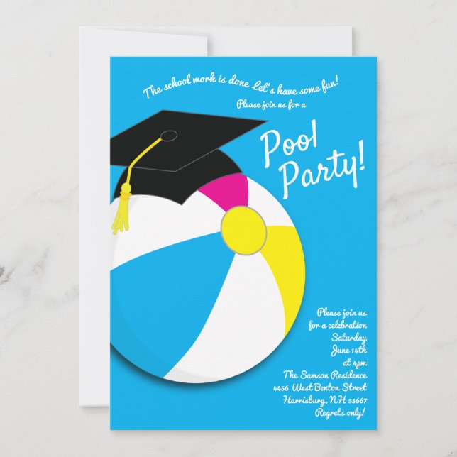 Pool Party Beach Ball Graduation Party Invitation (Front)