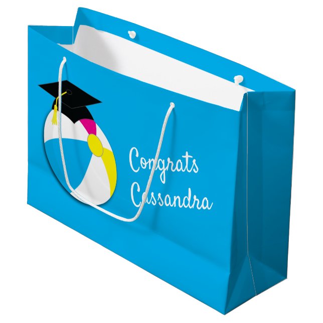 Pool Party Beach Ball Graduation Party Large Gift Bag (Front Angled)