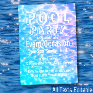 Pool Party Beach Party Summer Party water ripples Invitation