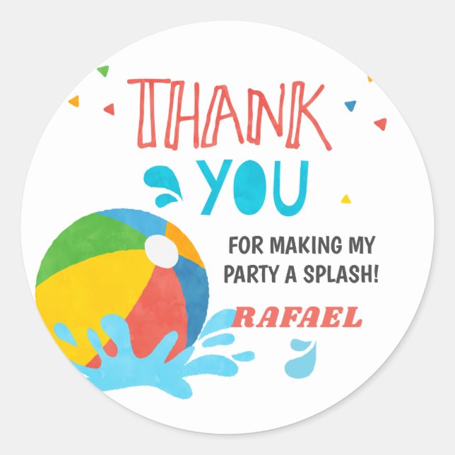 Pool Party Birthday Boy Girl Classic Round Sticker (Front)