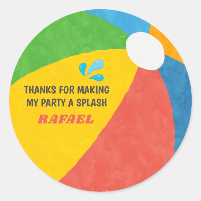 Pool Party Birthday Boy Girl Classic Round Sticker (Front)