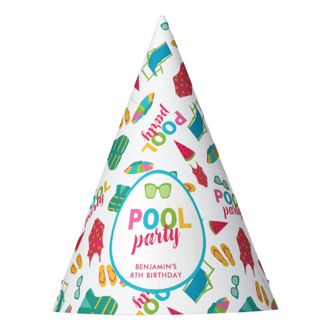 Pool Party Birthday Colourful Summer Cute Hat (Front)