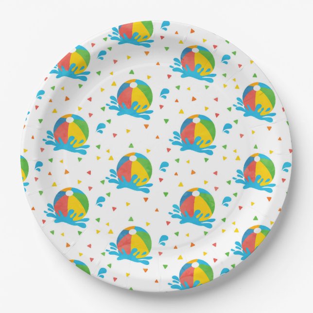 Pool Party Birthday Decor Supplies  Paper Plate (Front)