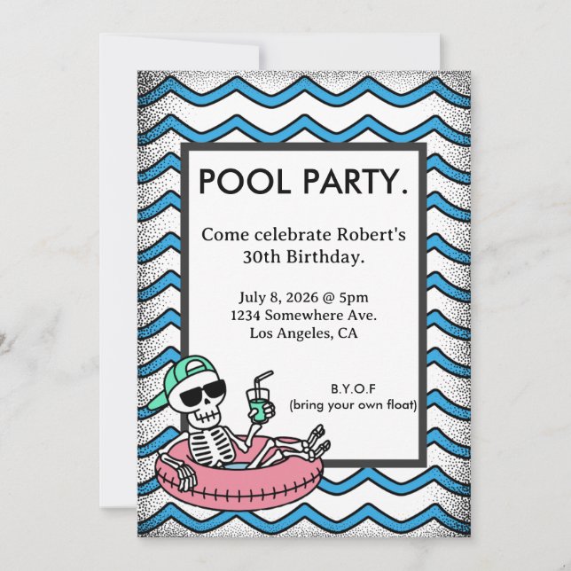 Pool Party Birthday Floating Skeleton Invitation (Front)
