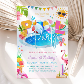 POOL PARTY Birthday Girl Birthday Pool Party Invitation