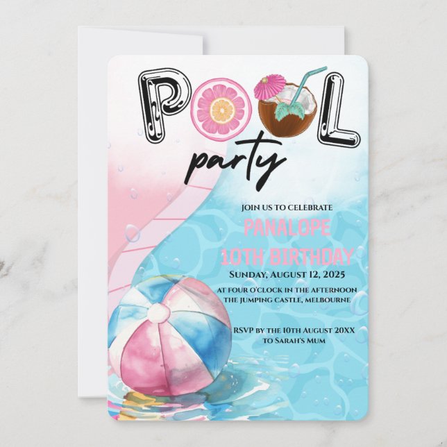 Pool party birthday Invitation (Front)