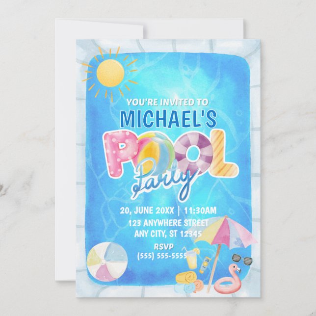Pool Party Birthday Invitation (Front)