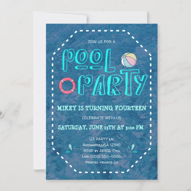 Pool Party Birthday Invitation (Front)