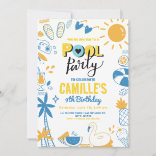 Pool party Birthday  Invitation