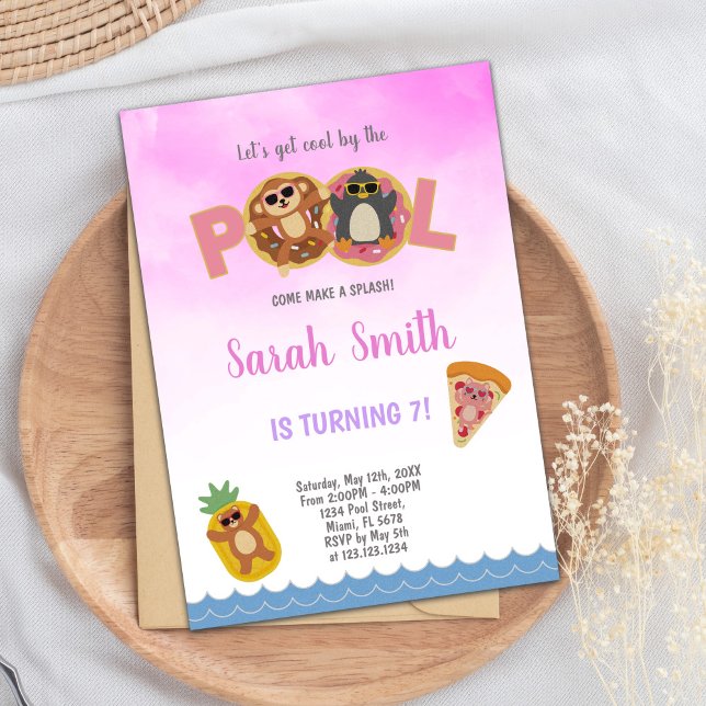 Pool Party Birthday Invitation (Pizza Pool Birthday Invitations)