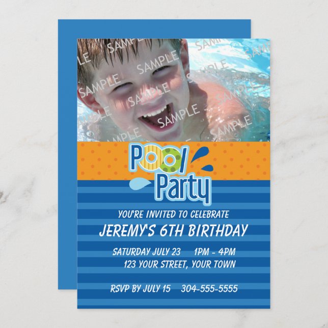 Pool Party Birthday Invitation (Front/Back)