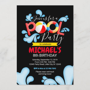Pool party birthday invitation