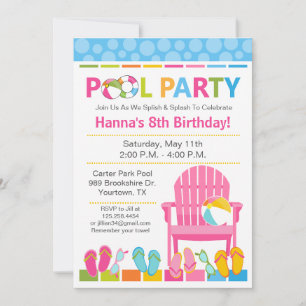 Pool Party Birthday Invitation and Swim Party
