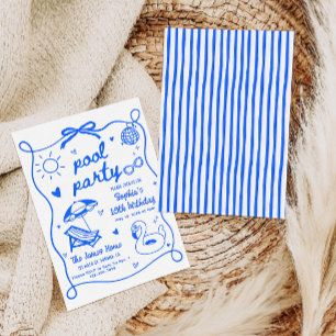 Pool Party Birthday Invitation Hand Drawn