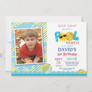 Pool Party Birthday Invitation Splish Splash Boy