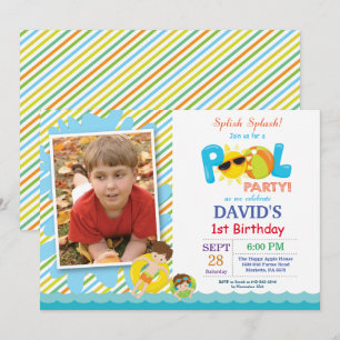 Pool Party Birthday Invitation Splish Splash Boy