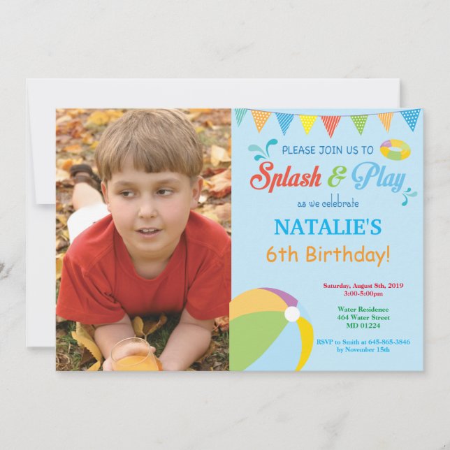Pool Party Birthday Invitation Splish Splash Boy (Front)