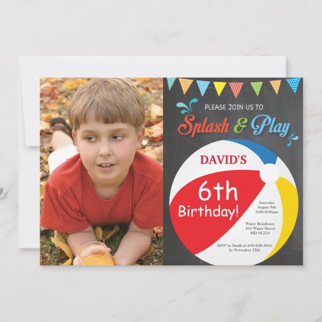 Pool Party Birthday Invitation Splish Splash Boy (Front)