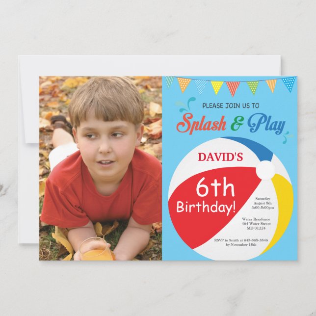 Pool Party Birthday Invitation Splish Splash Boy (Front)