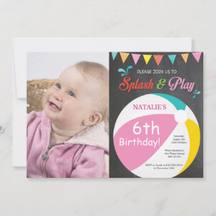 Pool Party Birthday Invitation Splish Splash Girl