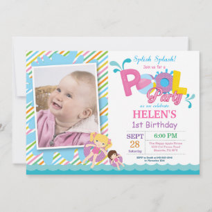 Pool Party Birthday Invitation Splish Splash Girl