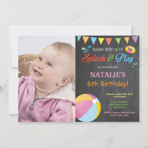 Pool Party Birthday Invitation Splish Splash Girl
