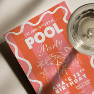 Pool Party Birthday Invitation, Teen Pool Party In Invitation