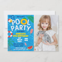 Pool Party Birthday Invitation with photo