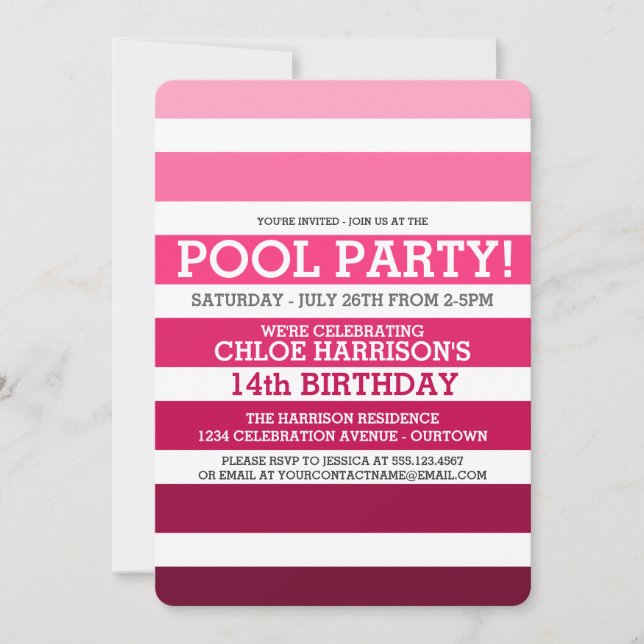 Pool Party Birthday Invitations (Front)
