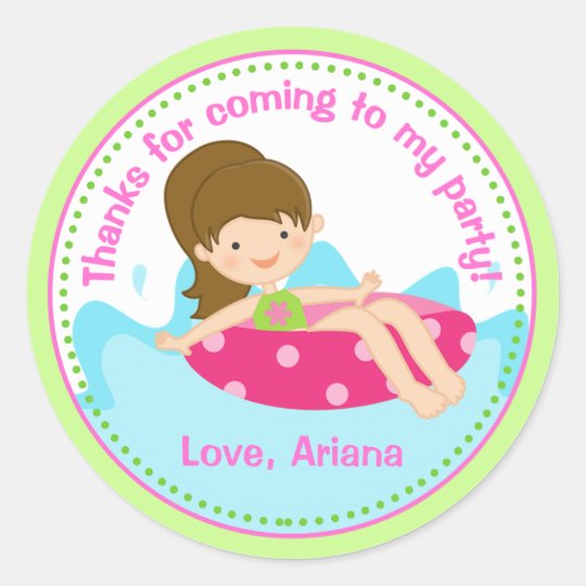 Pool Party Birthday Party Favour Tag Sticker