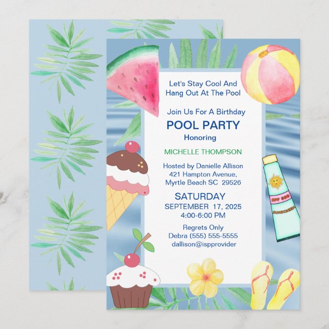 Pool Party Birthday Party Invitation (Front/Back)