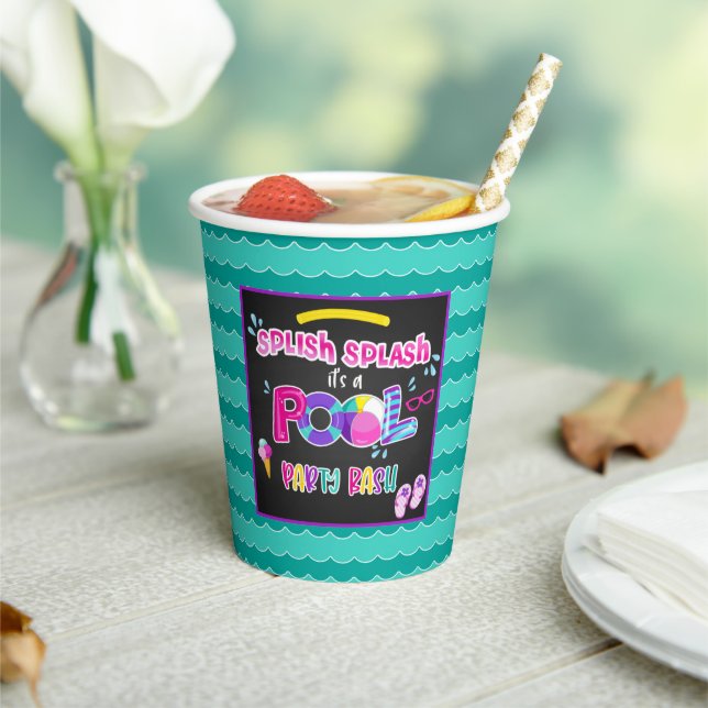 Pool Party Birthday Party Paper Cup - Blk - Girl (Insitu)